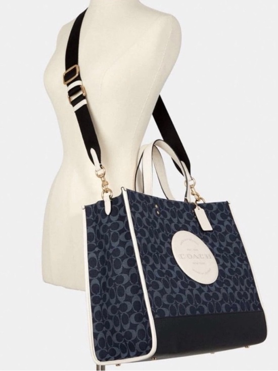 Coach Handbags - Coach Navy Signature Canvas Tote with White Trim and Black Strap